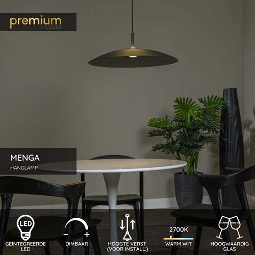 Lucide MENGA - Hanglamp - Ø 60 cm - LED Dimb. - 1x18,6W 2700K - Fumé | Premium - USP